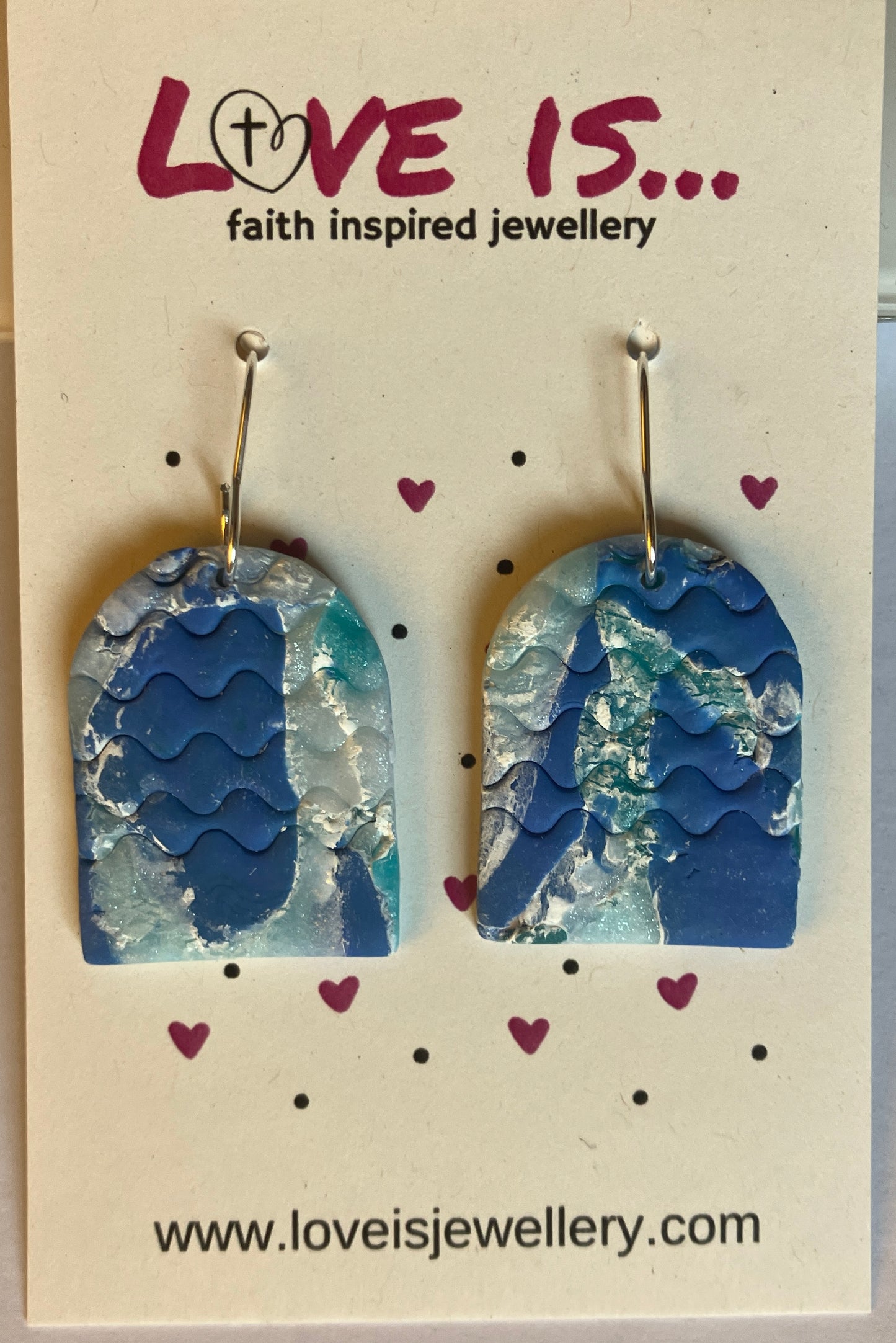 Oceans - marble blue/teal wave embossed arch with hook or sparkly resin stud top