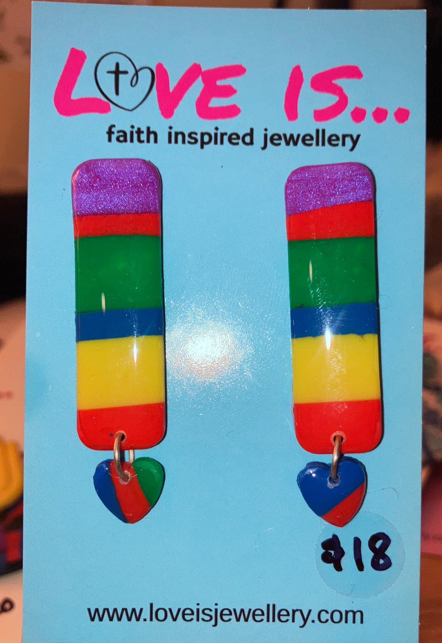 COLOURš - Multicoloured bar stud with mini heart dangle