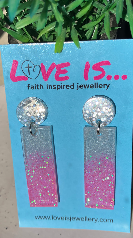 Sparkle - Silver and Pink long drops