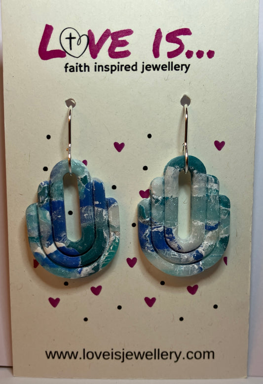 Oceans - marble blue/teal embossed arch with stud top/hook